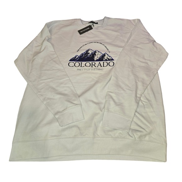 PRETTYLITTLETHING White Colorado Mountain Print Oversized Sweatshirt XL - Picture 2 of 11